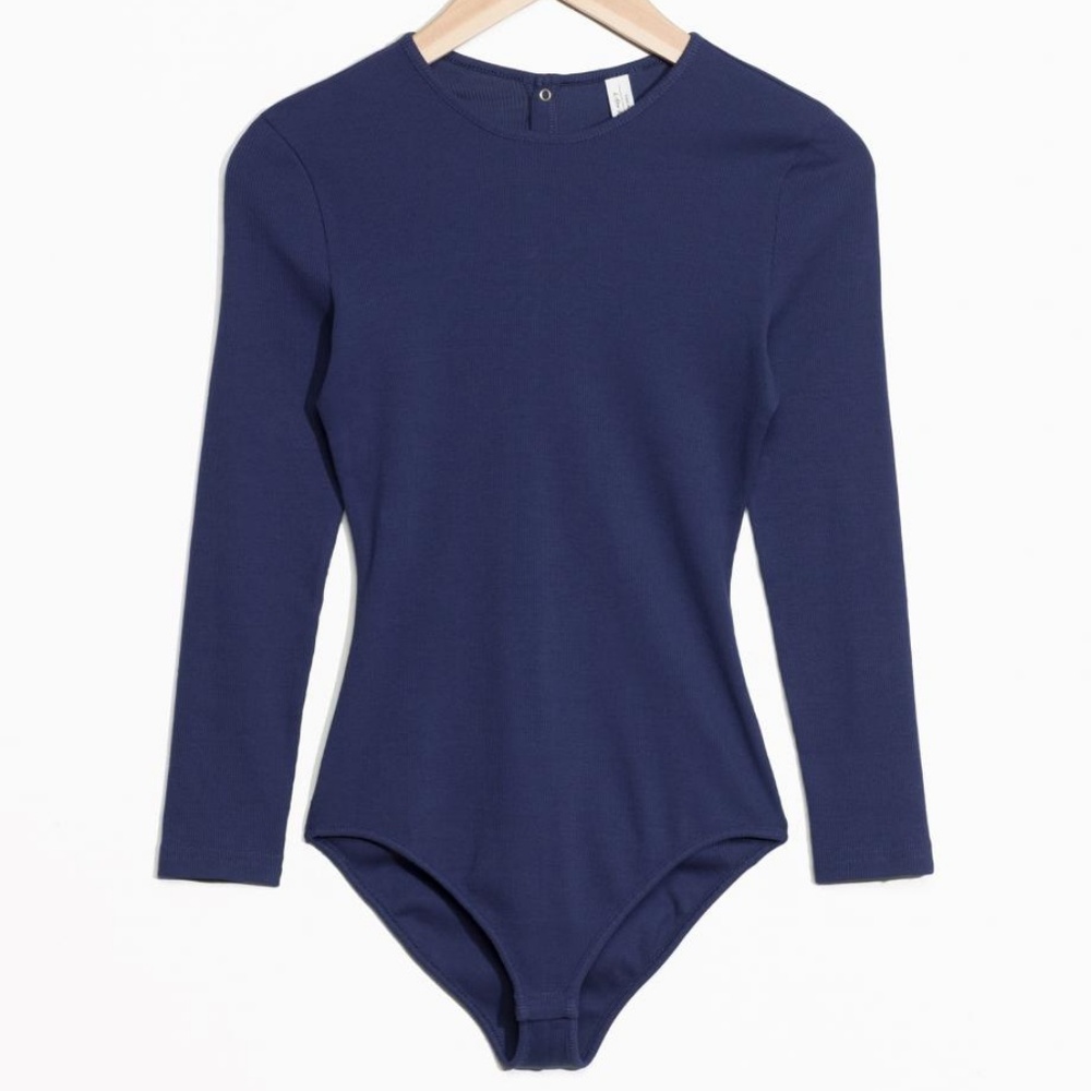 & Other Stories Ribbed Bodysuit, Indigo, Size 2